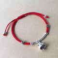 925 Sterling Silver & Red Rope LUCKY FORTUNE Cat Bracelet