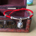 925 Sterling Silver & Red Rope LUCKY FORTUNE Cat Bracelet