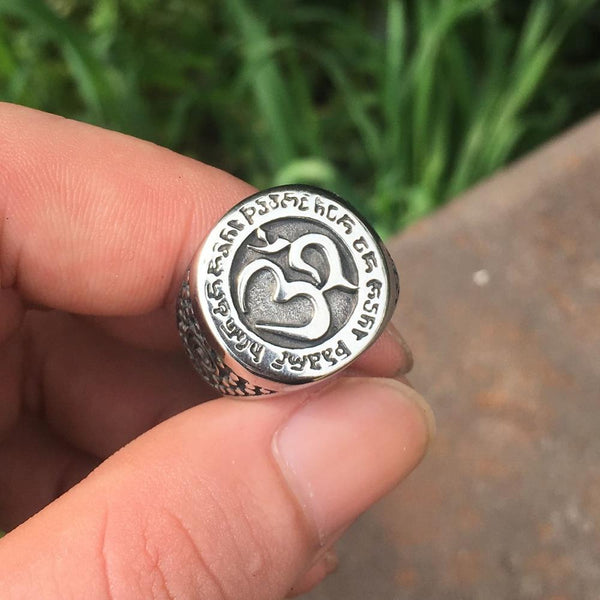 Titanium Steel  Sacred OM Symbol Unisex  Buddhist  Ring