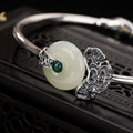 THAI SILVER Hetian Jade Circle & Ruyi Lock Bangle