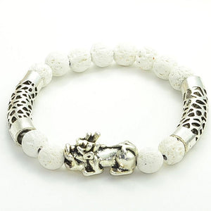 Stainless Steel  LUCKY PIXIU  & White Lava Essential Oil Diffuser Beaded Bracelet
