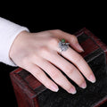 THAI SILVER Jade & Red Agate Detailed Money Bag Ring