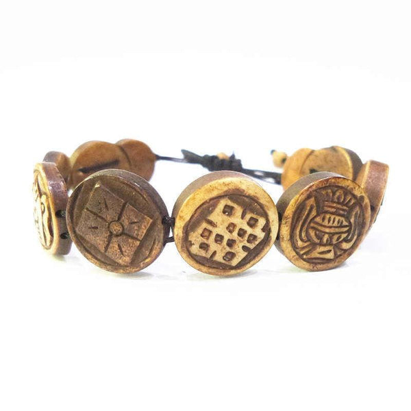 Tibetan Buddhist  Hand Carved  Eight Auspicious Symbols GOOD FORTUNE Bracelet