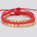 Tibetan Handmade Lucky Knot 'BE SUCCESSFUL' Copper & Red Rope 3 /pc Bracelet Set