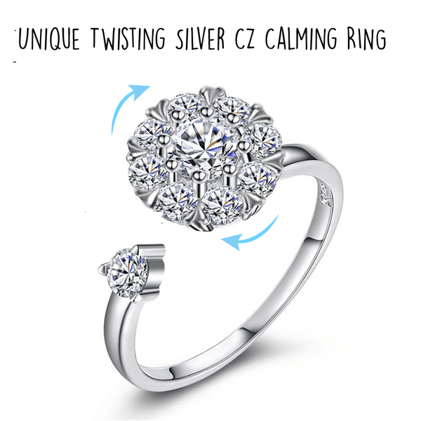 Unique 925 Sterling Silver TWIRLING & CALMING CZ Ring