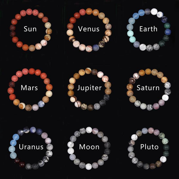 Natural Stone Solar System 'OUR PLANETS'  Bracelet-  9 Different Planets + Sun & Moon