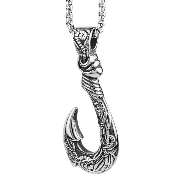 Stainless Steel NZ Maori Inspired Maui Fish Hook Pendant Necklace
