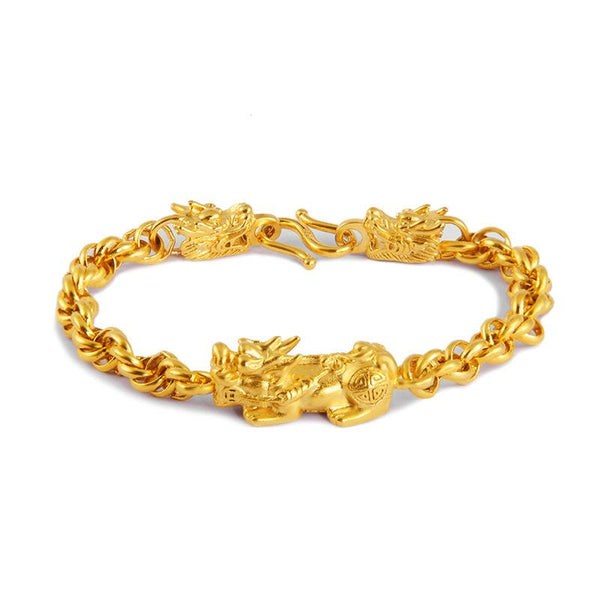 24K Gold Plated  PIXIU & DRAGONS Men's WEALTH Bracelet