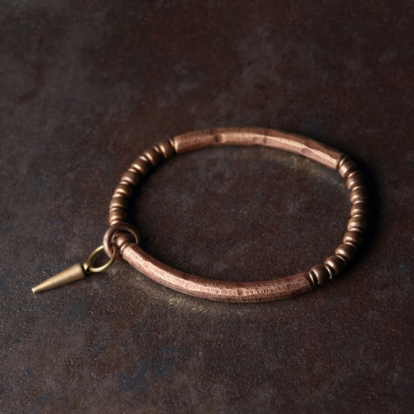 Hand Beaten Copper & Vajra Accent Unisex Bracelet