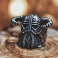 Titanium Steel Nordic Style Horned Helmet Warrior Ring
