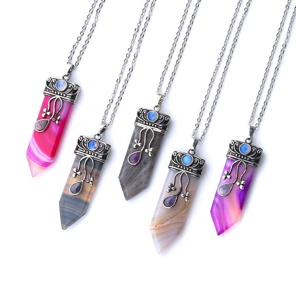 Sword Stone Natural Healing Crystals Pendant Necklace