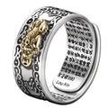 S990 Pure Silver Feng Shui LUCKY PIXIU  with Heart Sutra Ring