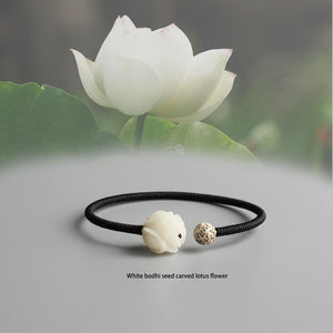 White Bodhi Seed Carved Lotus Flower ADVERSITY Bracelet