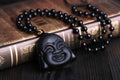 Laughing Buddha Obsidian Pendant Necklace