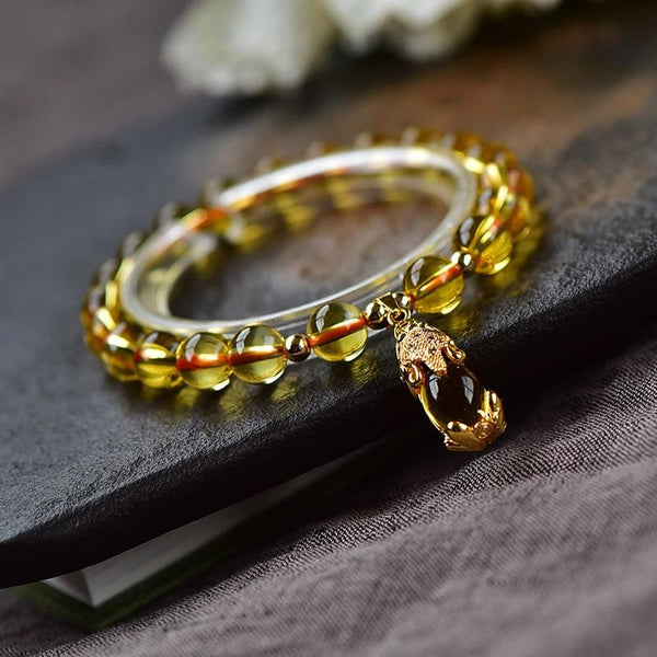 Natural Citrine & Gold Detailed Pixiu WEALTH Bracelet