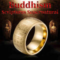 Titanium Steel Ancient Carved BUDDHIST SCRIPTURES Ring