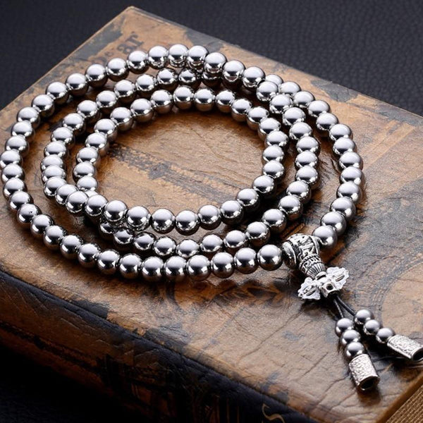 Tactical 10mm Stainless Steel & Dorje 108 Mala Bead SELF DEFENSE Bracelet