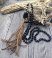 Black Tourmaline Pendant & Bead &  Leather Tassel PROTECTION Necklace
