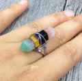 Unique 7 Layered Natural Chakra Stone Point Wire Wrap Ring