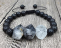 Chunky Black Tourmalinated Quartz & Lava Stone NO MORE BAD VIBES Bracelet