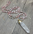 Raw Quartz Pendant & Rose Quartz Beads 'ATTRACT LOVE 'Necklace