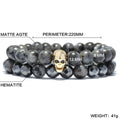 Skull 'n Stone- Mens Hematite & Agate Stone STRENGTH Bracelet Set