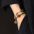 Yellow Jade & Tibetan Dzi Bead  Lucky 4 Leaf Clover OPTIMISM Bracelet