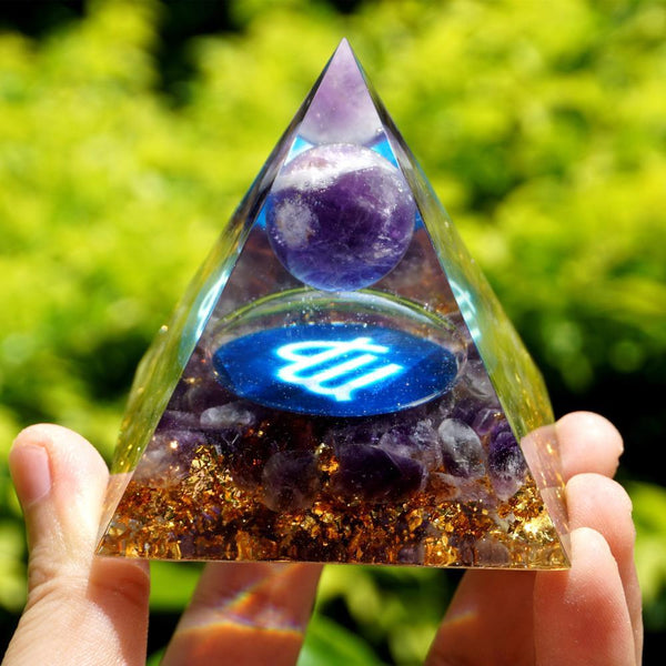 #119 - Handmade Amethyst 'BRING SPIRITUAL WISDOM' VIRGO Zodiac ORGONITE Pyramid