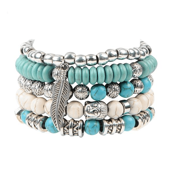 Bright 'n Bold 5 Pc/Set Turquoise Stone and Buddha bead bracelets