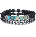 Jasper ,Howlite & Onyx Stone +Steel LInk 2pc TRANQUILITY Bracelet Set