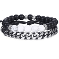 Jasper ,Howlite & Onyx Stone +Steel LInk 2pc TRANQUILITY Bracelet Set
