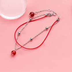 Red Rope & Sterling Silver Elegant 2 Layer Bracelet