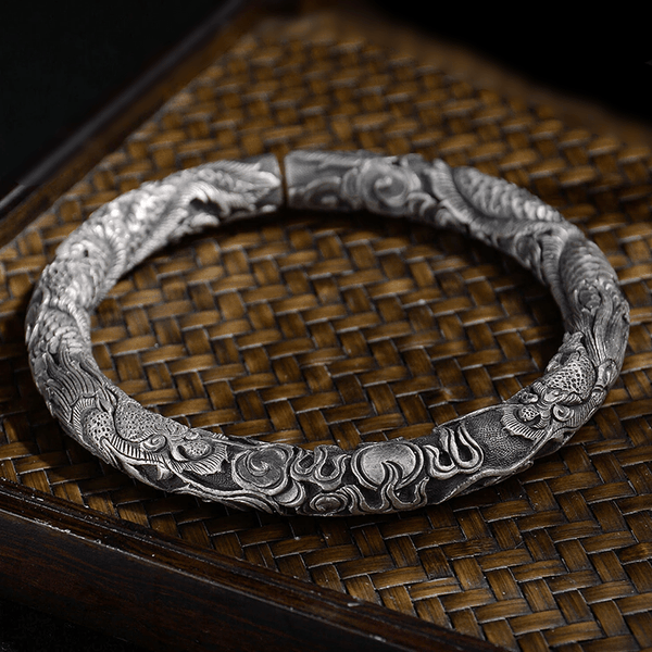 Ethnic Thai Silver Men's Auspicious Dragon Bangle