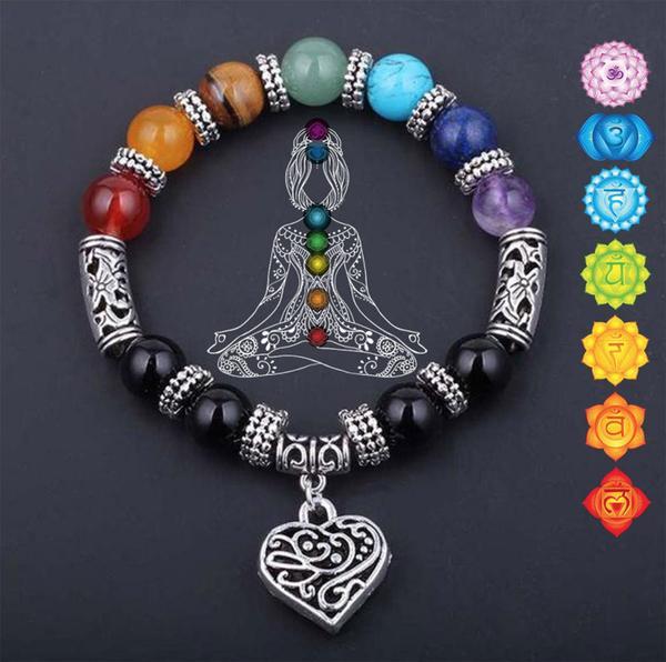 7 Chakra Stone Healing Heart Charm Bracelet