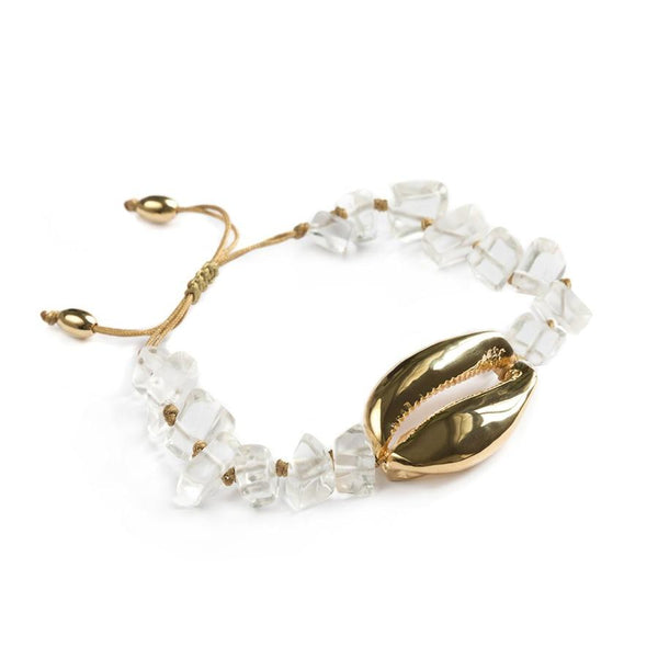 ANCIENT MONEY Natural Quartz & Gold Plated Cowry COMPASSION Bracelet