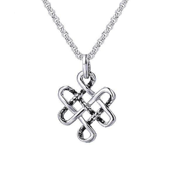 Stainless Steel  Buddhist Eternal Knot WISDOM Necklace