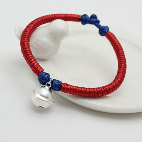 Sterling Silver Mother & Child 'BONDING BELL' Red Rope & Navy Bracelet