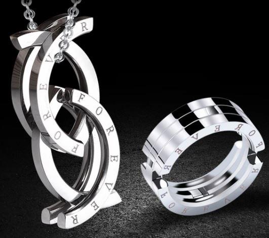 Unique Stainless Steel 'FOREVER' Kissing Fish TRANSFORMING RING to NECKLACE - Steel Chain included