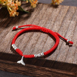 Red Rope & Silver Fishtail 'SPIRITUAL REBIRTH' Bracelet