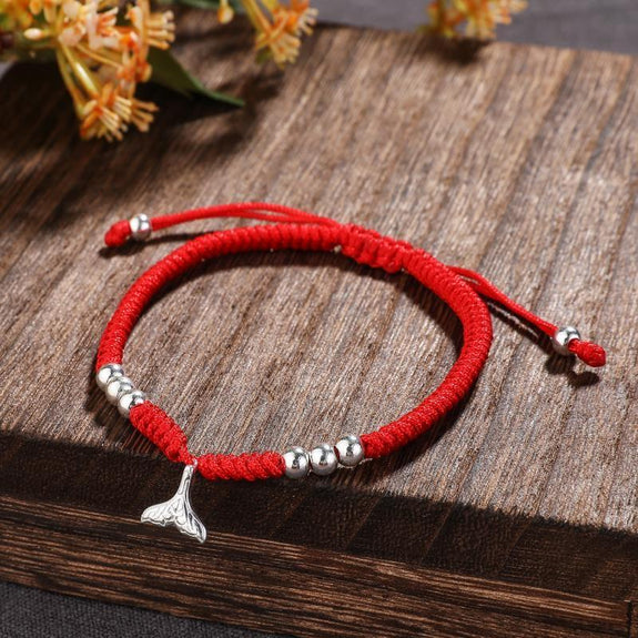 Red Rope & Silver Fishtail 'SPIRITUAL REBIRTH' Bracelet – zenheavens