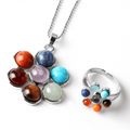 7 Chakra Natural Stone Flower Pendant Necklace ** With FREE Matching RING while stocks last!