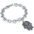 Hamsa Hand Evil Eye Steel Bracelet for Men-Fits up to 10" wrist