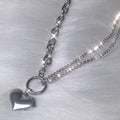 Titanium Steel  'BIG HEART' Dual Link Chain Necklace