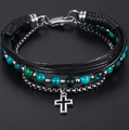 Chrysocolla Stone , Leather & Box Link  3pc  DETOX Bracelet Set