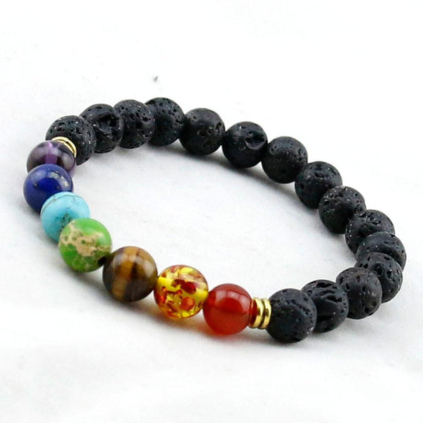 Black Lava & 7 Chakra Stone Aromatherapy Healing Bracelet