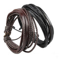 2pc Set Braided Rope & Leather Stacked Bracelets