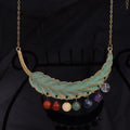 Vintage Bronze Feather Necklace with 7 Chakra Stone Beads