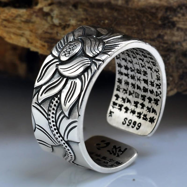 Pure Sterling Silver Lotus Sutra  Ring