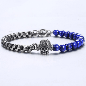 Natural Lapis Lazuli  & Steel  Link 2 pc Men's Skull CAREER  Bracelet