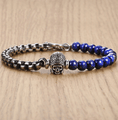 Natural Lapis Lazuli  & Steel  Link 2 pc Men's Skull CAREER  Bracelet